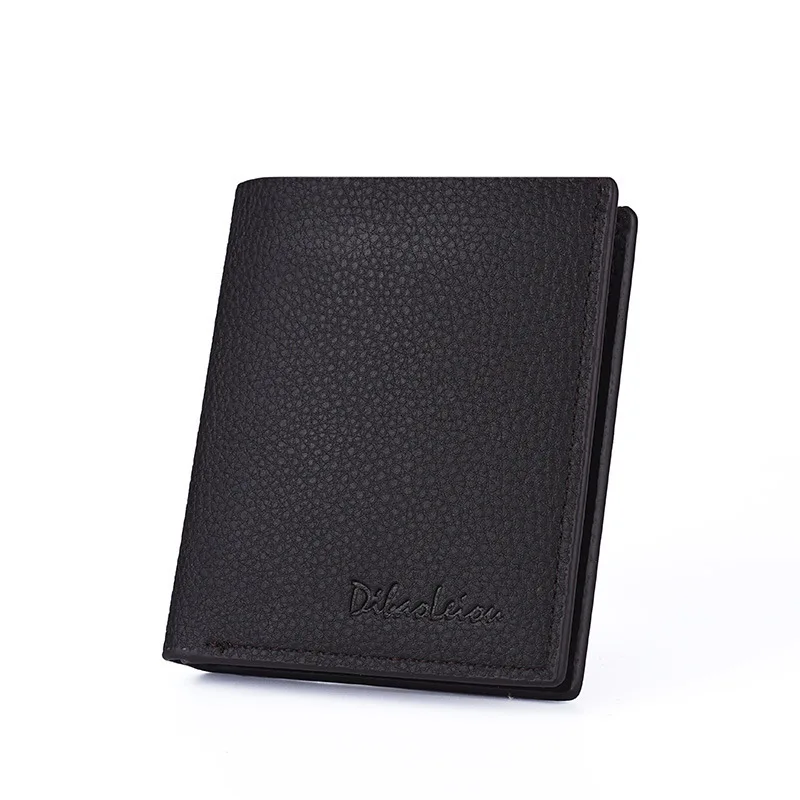 Men Short Pu Leather Wallets Vintage Vertical Thin Male Trifold Square Credit Card Holder Brown Small Money Purses