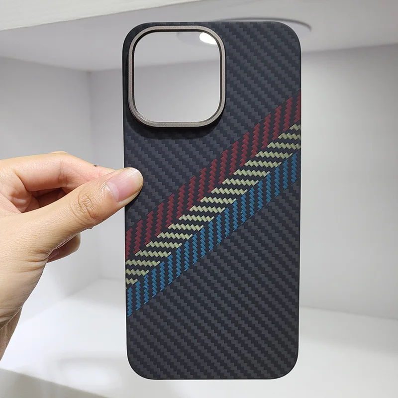 

Four-color Real Carbon Fiber Case for Apple iPhone 14 Pro / 14Pro Max Aramid Hard Phone Cover with Metal Camera Lens Protection