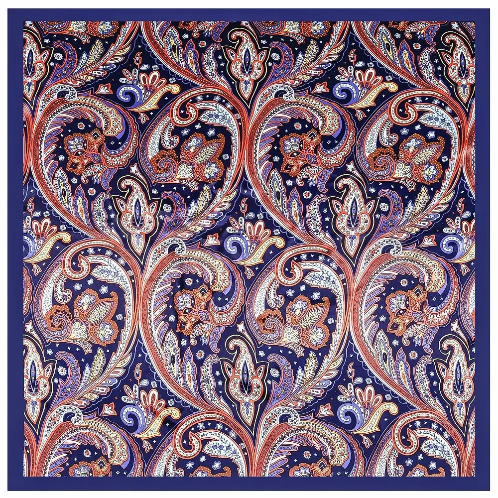 Lenços quadrados de seda femininos, lenço de cabeça, envoltórios de xale, lenço hijab, grão de Asakusa, Paisley Floral, cetim macio, atacado, 90-90cm
