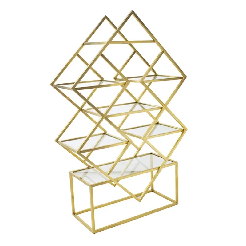 wedding gold stand wedding ceremony stainless steel frame food wine shelf glass bar rack for event