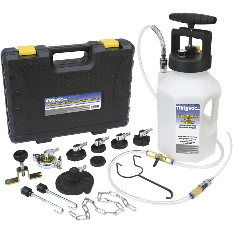 Brake and Clutch Pressure Bleeding System, Includes Seven (7) Master Cylinder Adapters, 1.2 Gallon Reservoir,