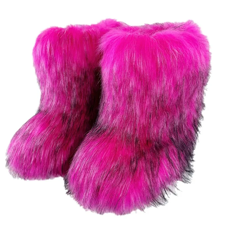 Y2K الشتاء Thiened فراء الأحذية النسائية الدافئة الفراء حجم كبير منتصف العجل الثلوج الأحذية Faionable شرابة مزين أحذية كاجوال