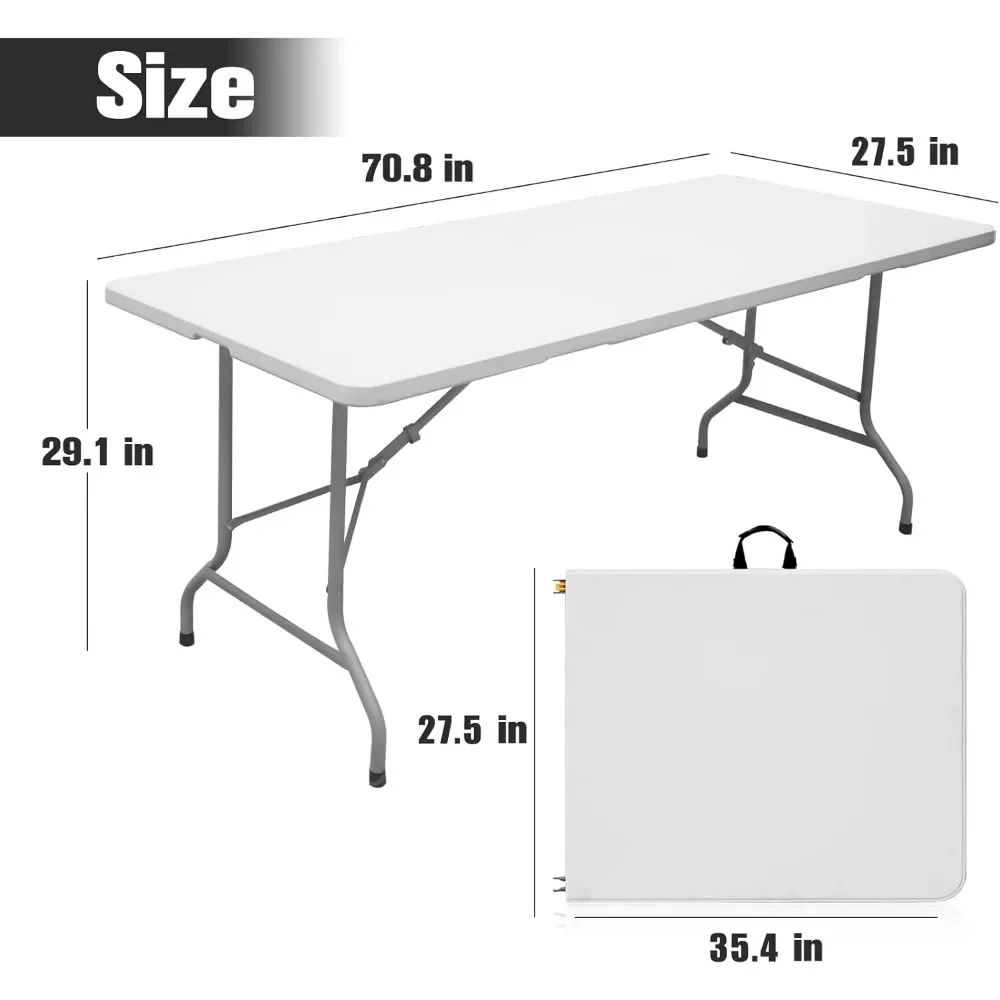 휴대용 헤비 듀티 플라스틱 접이식 테이블, 절반 접이식 유틸리티 테이블, 캠핑용 실내 야외 식탁, 6 피트