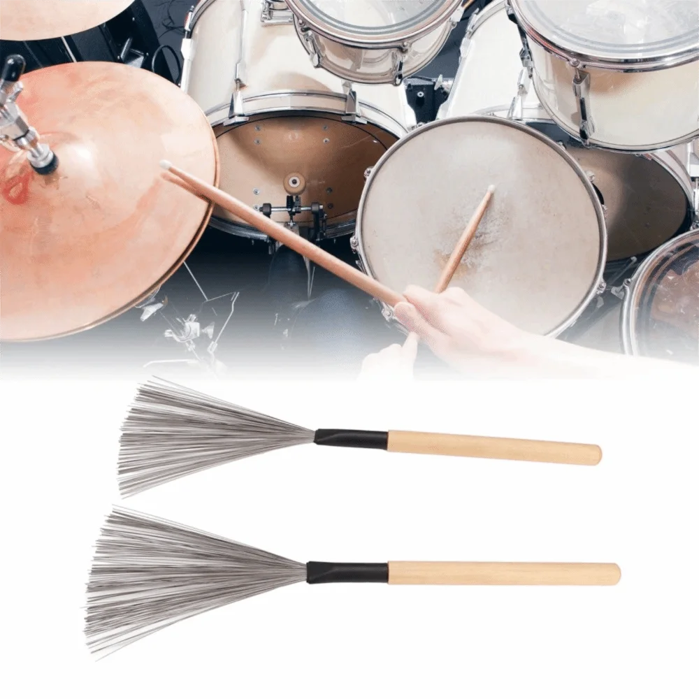 Kép 3: Hordozható Acél wire​ Dob ecsettel Fa- handle​ ​wood színben ​percussion tool​ ​performance accessory​ ​percussion Munkaeszköz kit​