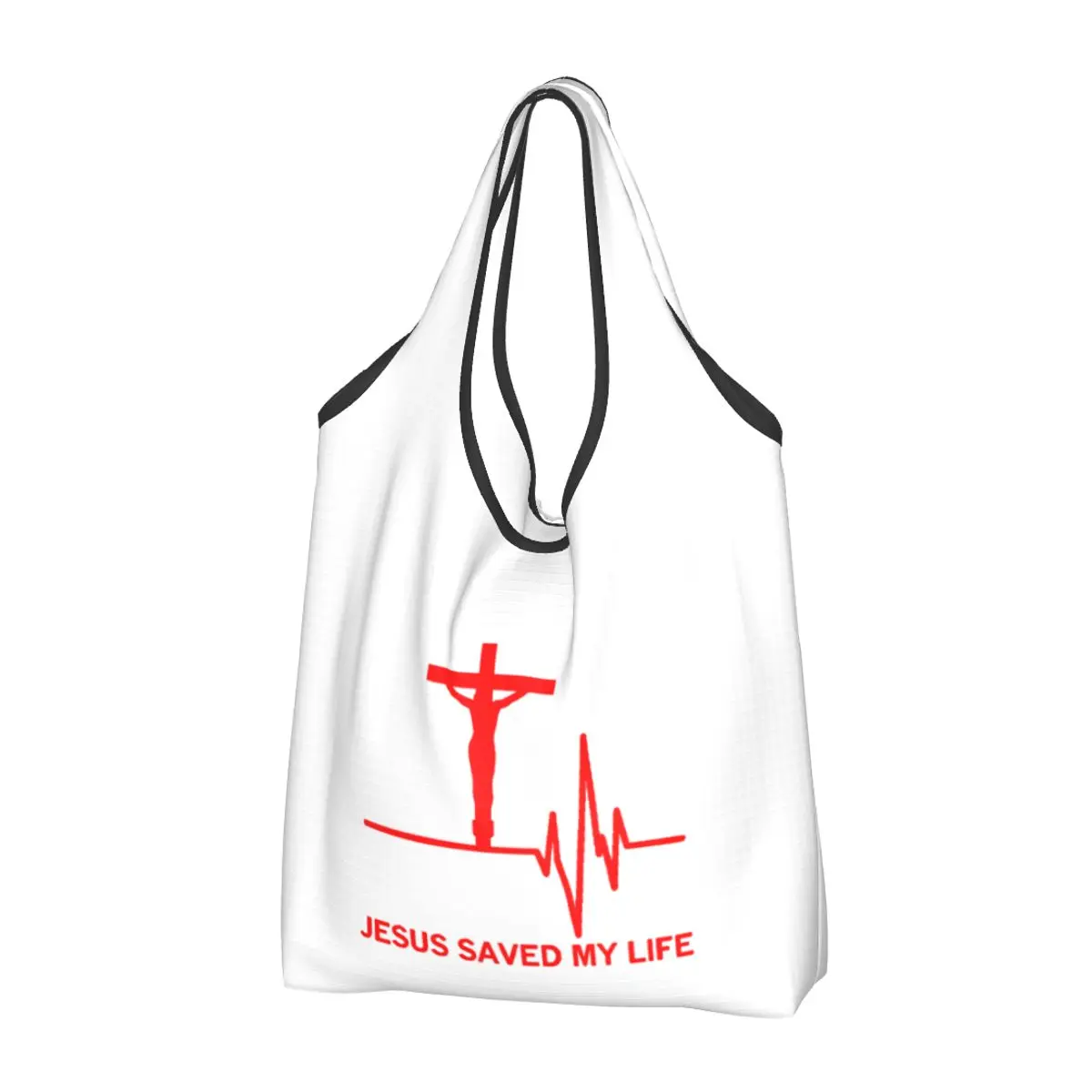 Custom Jesus Saved My Life Religious Christian Groceries Tote Shopping Bag  Cute Shopper Shoulder Bag Large Capacity Handbag