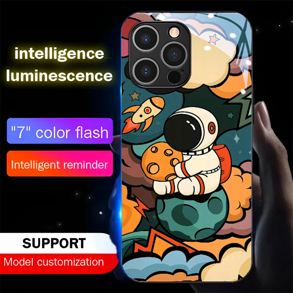 2026 Beliebte Astronauten-Sound-Control-LED-Flash-Hüllen Leuchtende Glasabdeckung für iPhone Air 17 E 16 E 15 14 13 12 11 Pro Max Plus – Detail 11