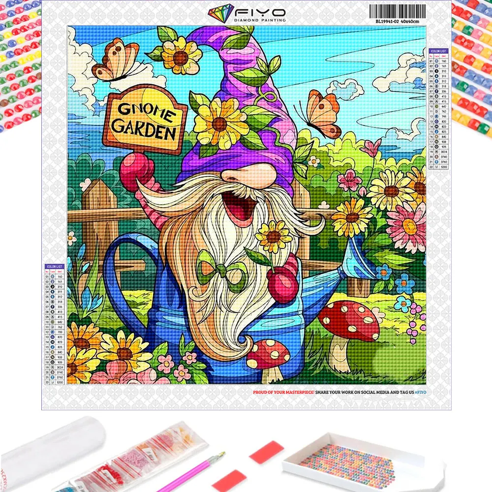 New 2023 Diamond Painting Gnome Garden Full Square/Round Mosaic Flower Goblin Embroidery Art Picture of Rhinestone Home Decor