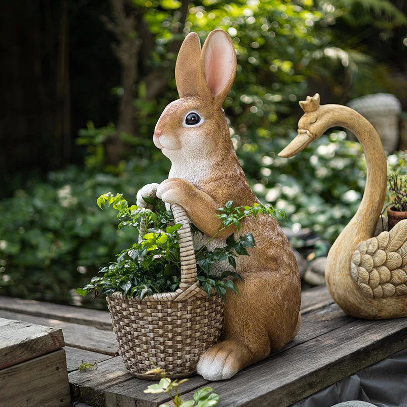 

Adorable Rabbit Resin Planter Large Outdoor Flower Pot for Garden Decor Rustic Farmhouse Porch Planter Whimsical Yard Art Statue