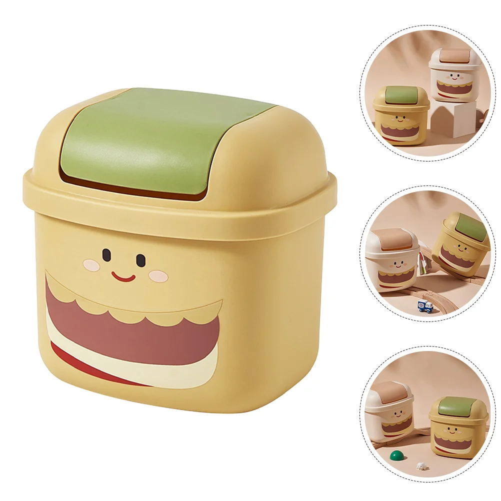 

Garbage Can Small Trash Cans Lid Trashcan for Desktop Mini Countertop Plastic Bin Storage Container Super Cute