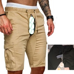 Invisible Open Crotch Outdoor Sex Cargo Shorts Men's Slim Fit Cotton Sweat Pants Short Lace Pocket Sports Casual Pants plus Size