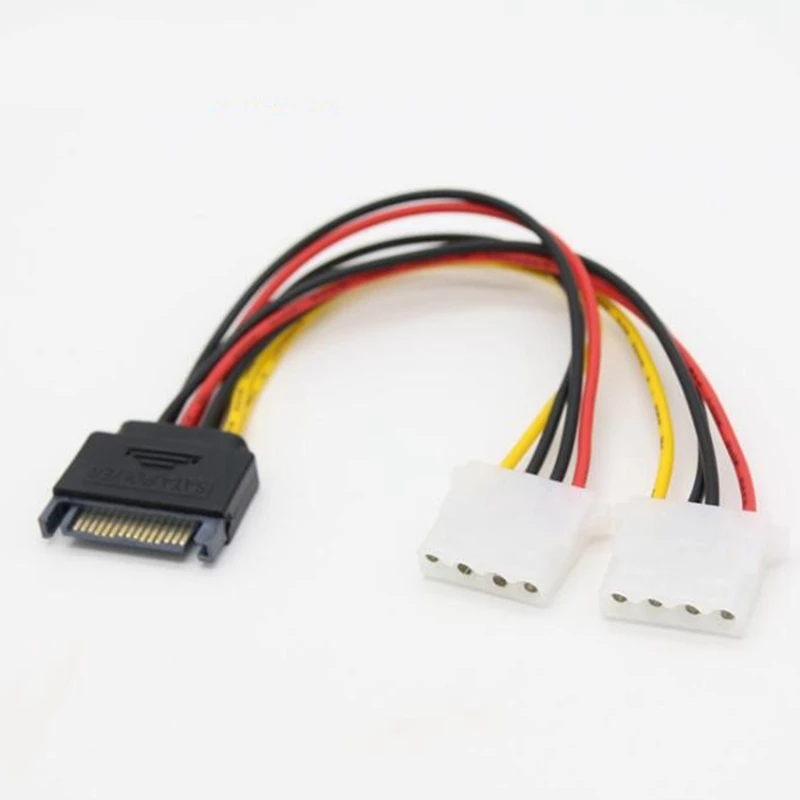 10PCS SATA 15-Pin Male To Dual 4-Pin Molex Female Y Splitter IDE Hard Drive Power Converter Cable, 8Inch/20Cm