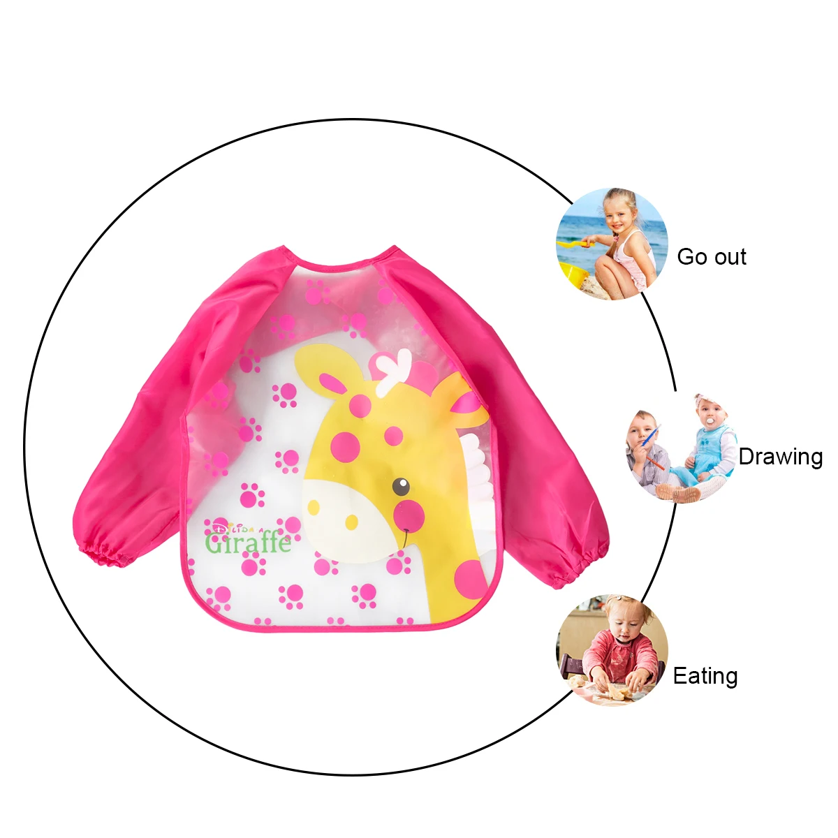 

Waterproof Reversible Baby Bibs Cartoon Apron Kids EVA Material Giraffe Pattern Easy Clean Leakproof Feeding Accessories Toddler