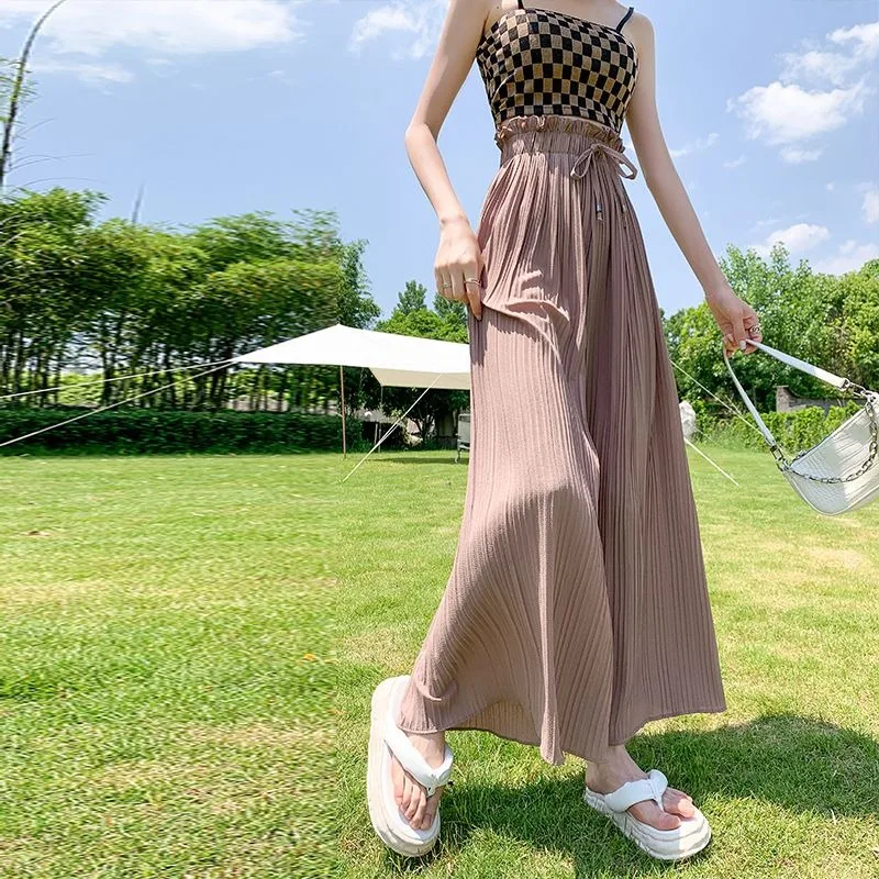 

New Spring Chiffon Cropped Wide-leg Pants Skirt Summer Loose High Waist Thin Plus-size Women Trousers 230 Pounds Can Wear