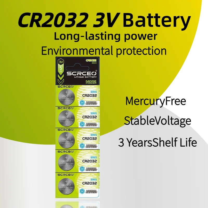 

CR2032 3V Button Battery Long-Lasting Leak-Proof Mercury-Free Stable Voltage for Watches Toys Medical Devices Electronics