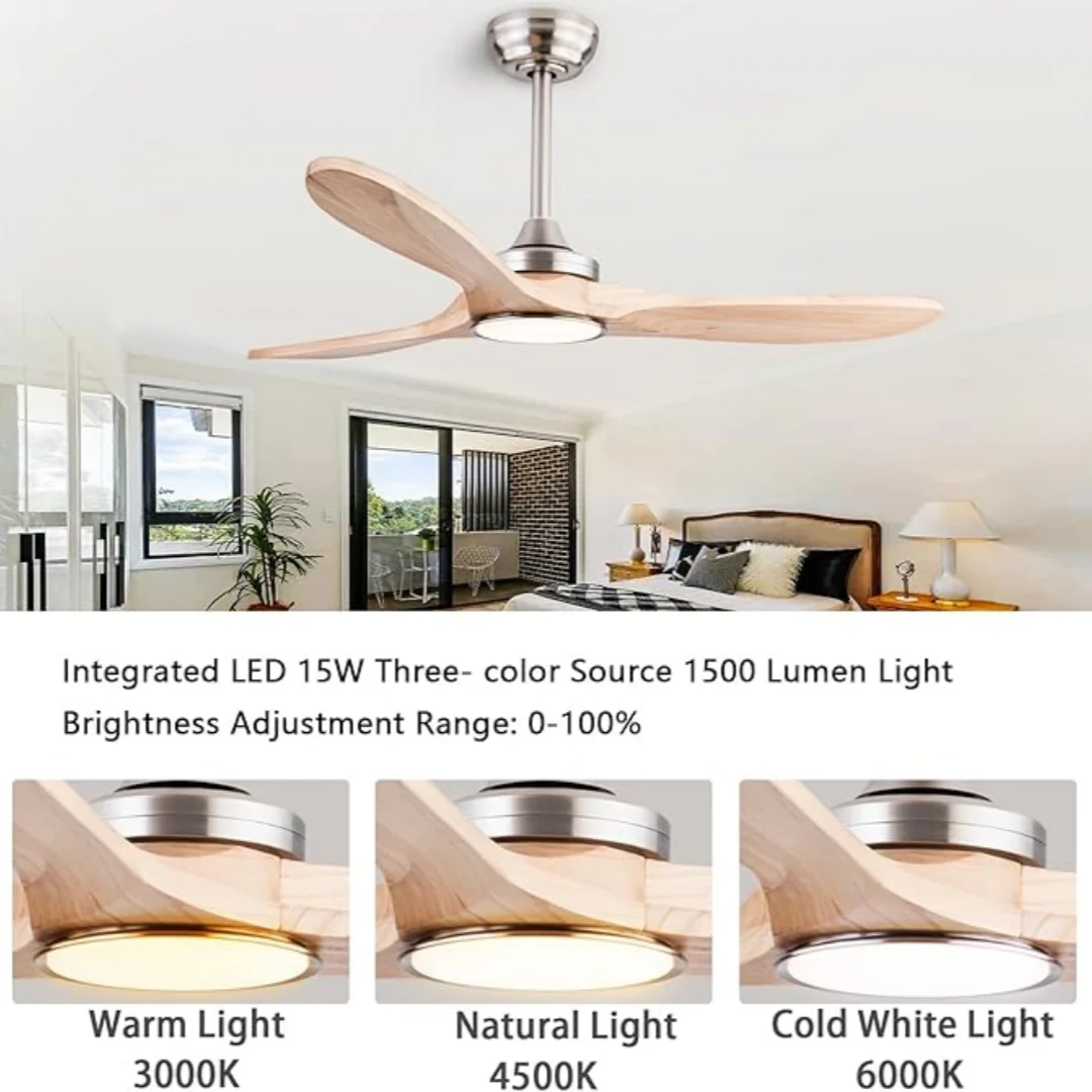 42 52 60 inch Wood Ceiling Fan With Lights Remote Control Quiet DC Motor Large Ceiling Fan Ventiladores De Techofor Livingroom