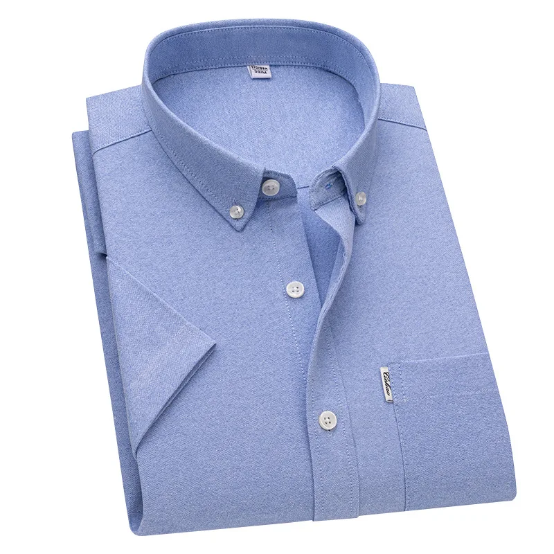 Men Short Sleeved Shirt 100% Cotton Oxford Solid Color White Shirt Man Short Sleeve Shirts for Men Casual Business Easy-care