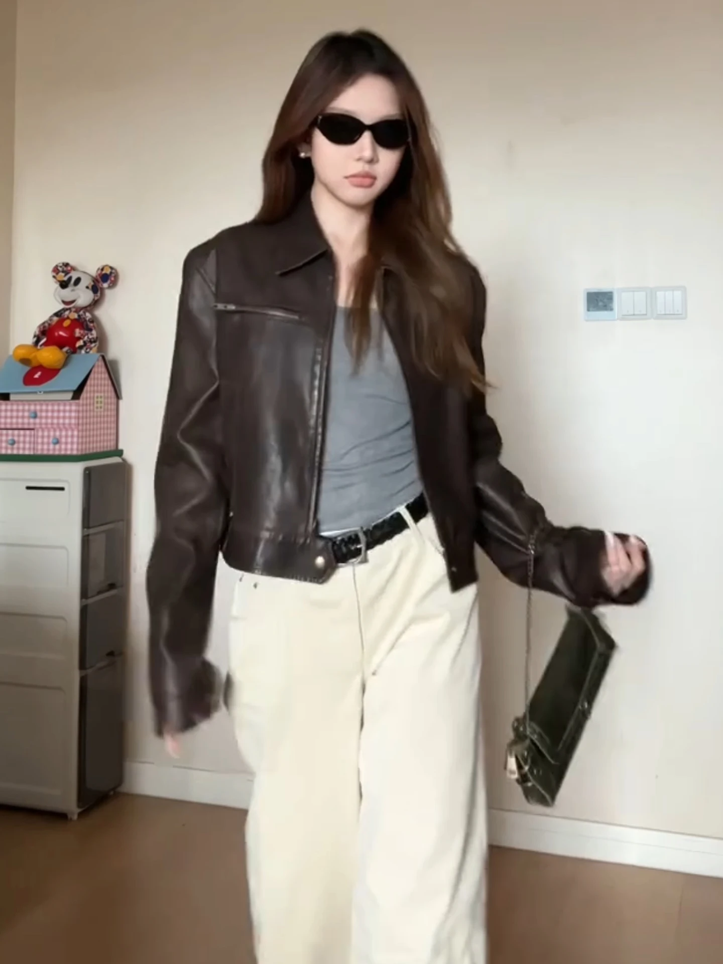 

Cool ort PU Leather Jaet Women's Ce Brown Motorcycle Sle Spring 2026 New Retro American Faion Top Coat