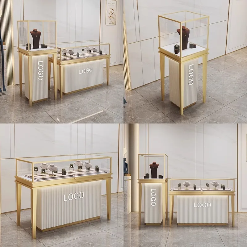 custom.Customized Modern Luxury Jewelry Display Cabinet with LED Lighting and Glass Counter Design Shopping Center Jewelry C