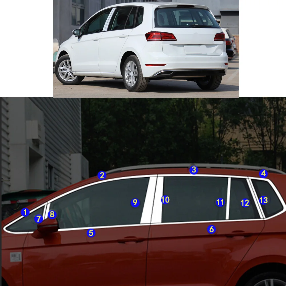 For  VW Volkswagen Golf Sportsvan 2016 2017 2018 2019 2020 2021 Car Sticker Garnish Pillar Window Middle Strip Trim Frame Hoods