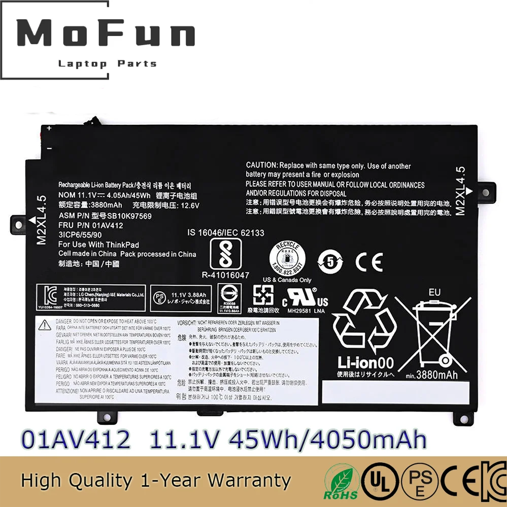 New Genuine 11.1V 45WH 01AV411 01AV412 01AV413 Battery For Lenovo ThinkPad E470 E470C E475 SB10K97569