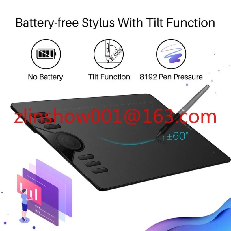 HS610 المهنية الكهرومغناطيسية الكتابة الرقمية USB الفن رسم القلم مجلس جرافيك اللوحي #4