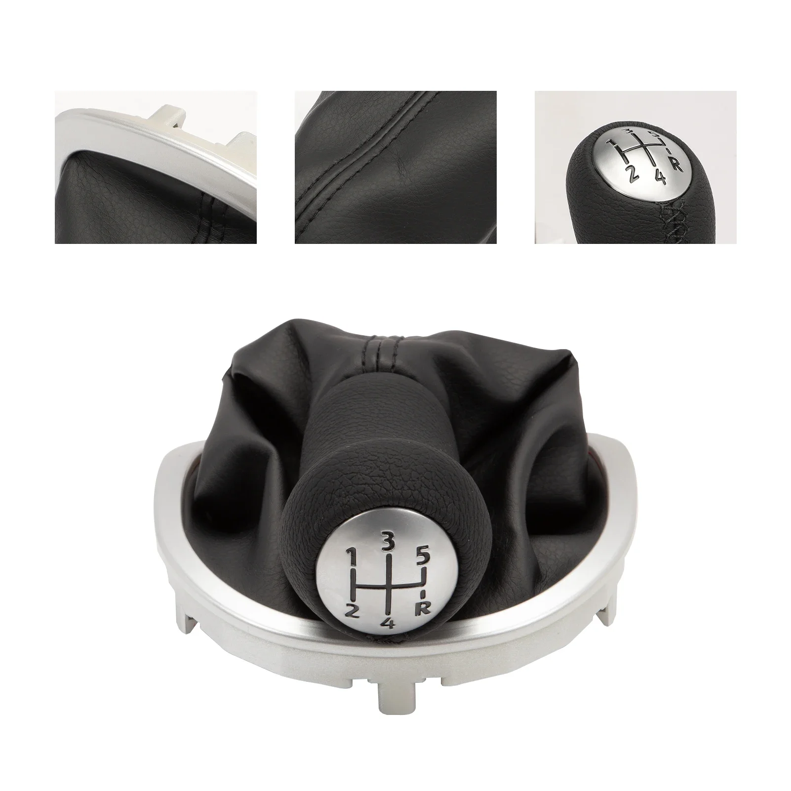 5 Speeds Leather Gear Stick Knob with Gear Shift Boot Stick Gaiter Compatible with Renault Clio III 2005-2013 Manual