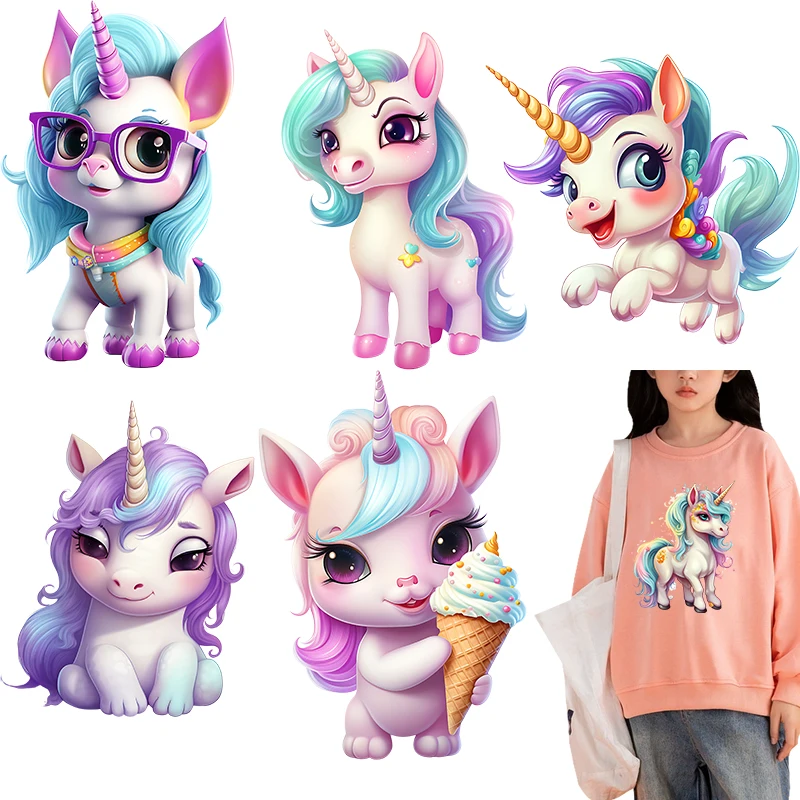 

Lovely Rainbow Unicorn Iron on transfer for Children clothing Happy Unicorn dtf transfers ready to press Heat Transfer Printing