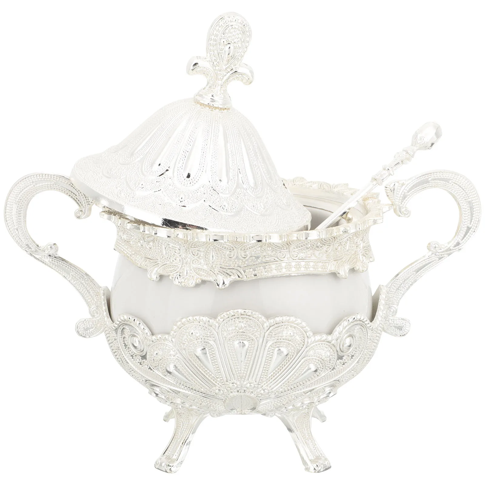 

Classic European Peacock Pattern Seasoning Box Large Opening Lid Kitchen Storage Container Salt Sugar Condiment Holder