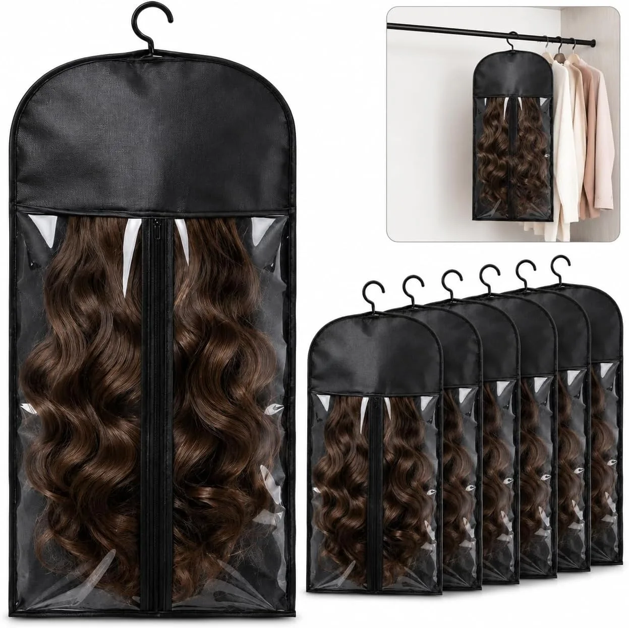 Wig Storage Bags with Hanger Extra Long Hair Extension Holder Carrier Case for Multiple Wigs Closet Organization Travel Salon
