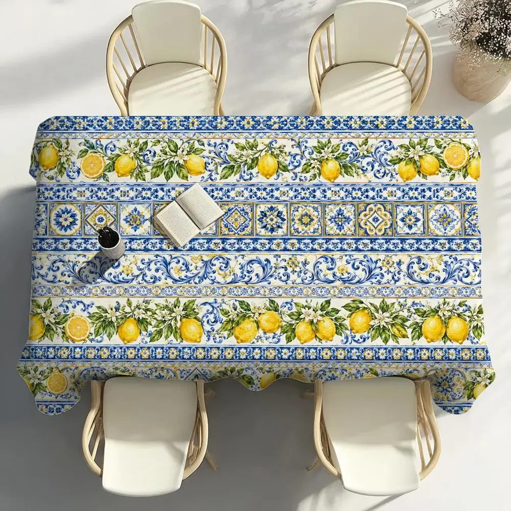 Mediterranean Style Lemon Table Cloth Home Party Picnic Dining Room Kitchen Desktop Dust-proof Decorative Table