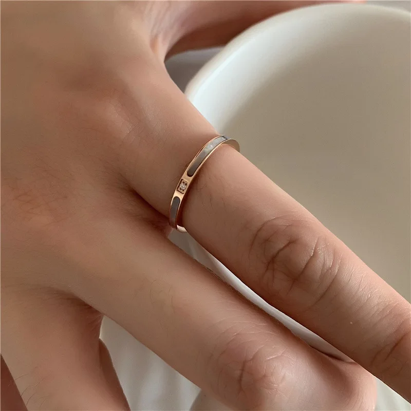 YUN RUO New Arrival Fashion Shell Zirconia Rings Rose Gold Color Fashion Titanium Steel Jewelry Birthday Gift Woman Never Fade