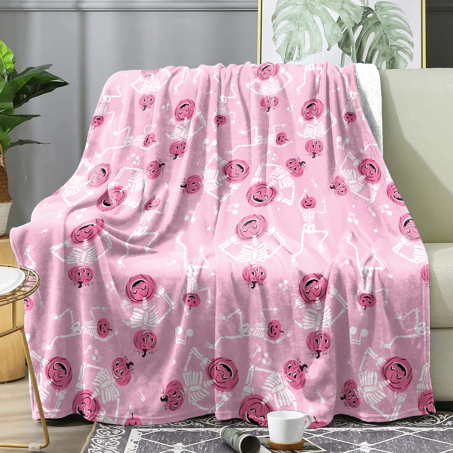 

Winter Halloween Skull Pink Warm Blanket Bedding Soft Blankets Cover Bedsqread Decor Home Quilt for Bed Blankets