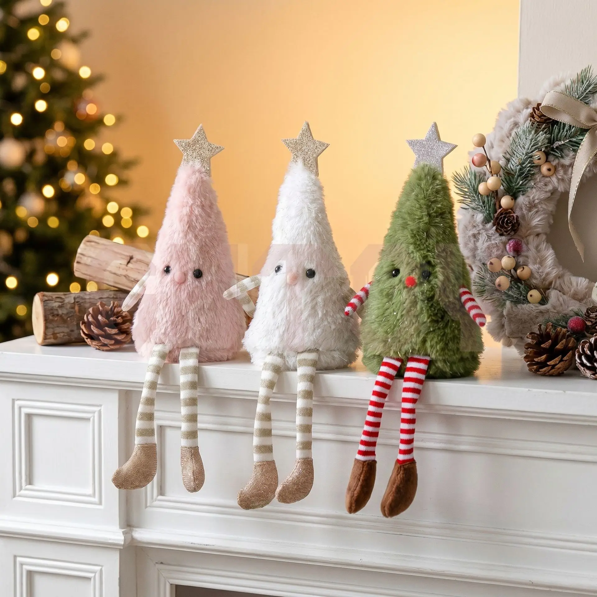 Christmas Tree Plush Toy Cute  Stuffed Doll Soft Xmas Tree Plushie Tabletop Ornament Holiday Home Party Decoration Christma Gift