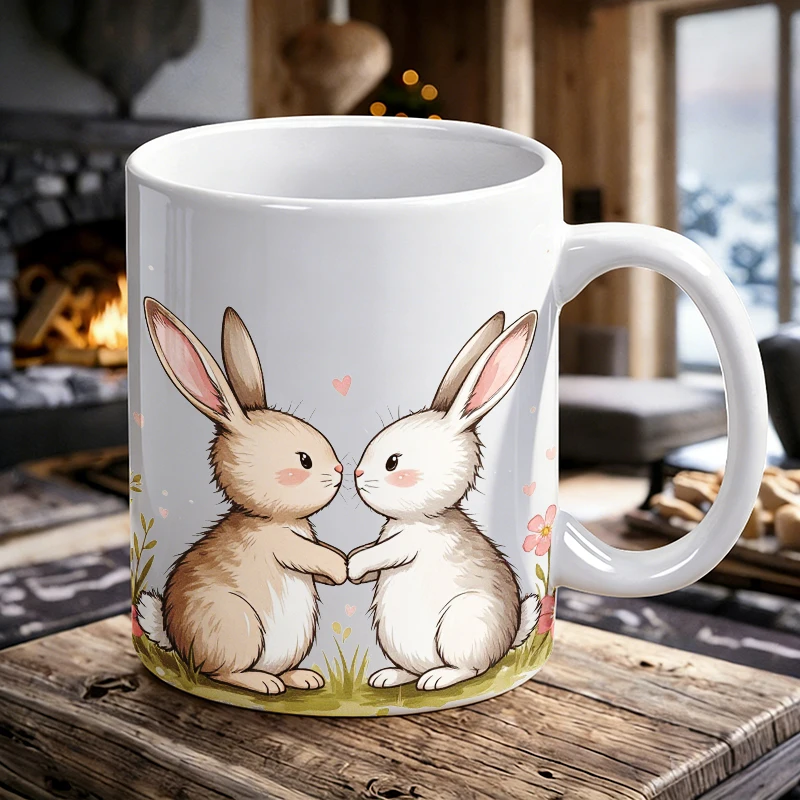 

1pcs Healing Hand-Holding Rabbit Ceramic Cup, Coffee Cup, Milk Cup, Office Tea Cup,Drinking Cup, Fade-Resistant,Gift for Friends