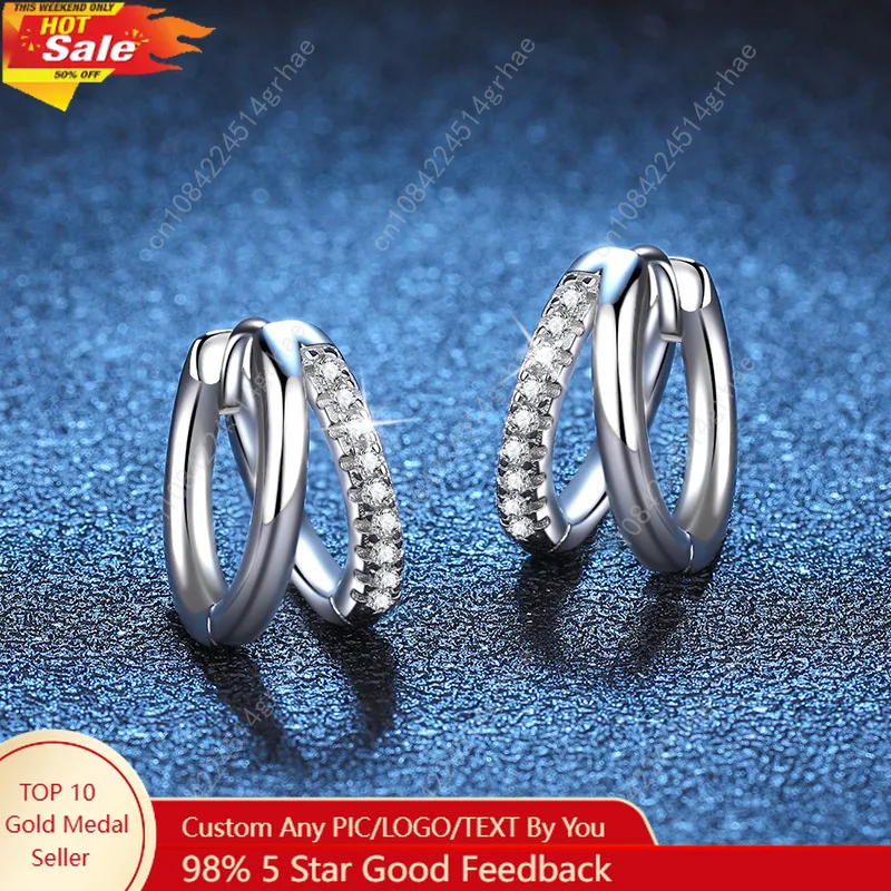 925 فضة كريستال زركونيا هوب أقراط للنساء موضة بسيطة مزدوجة حلقة دائرة أقراط مجوهرات بسيطة هدايا الحفلات