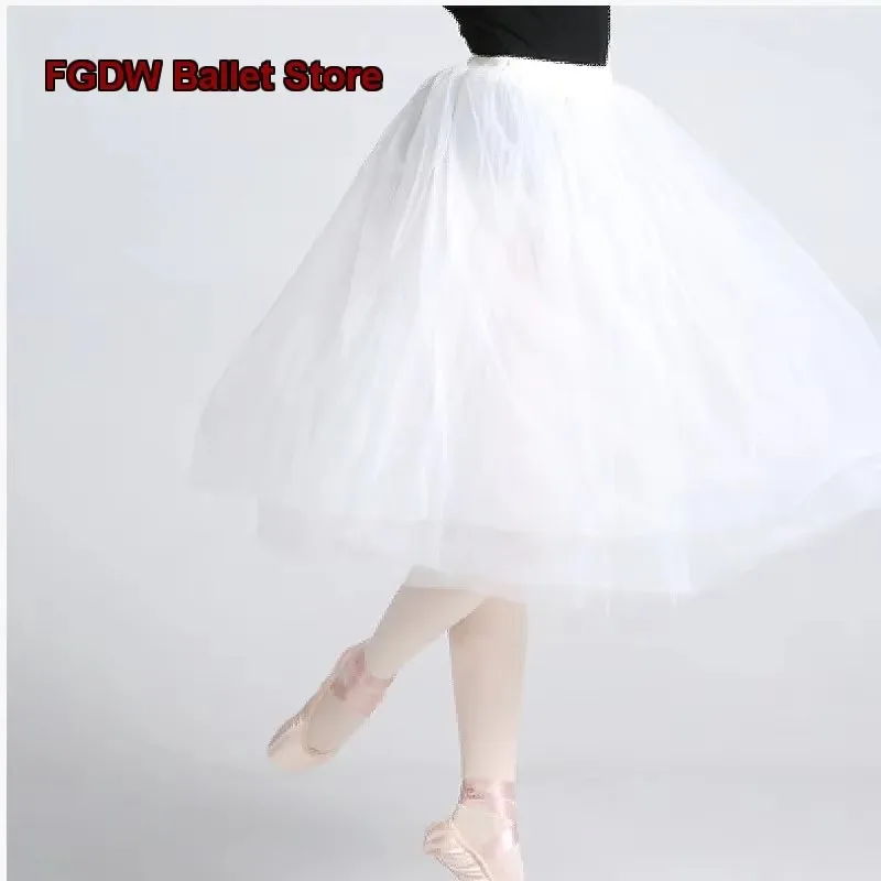 Women's Adult Long Four-Layer Tulle Half Skirt Breathable Semi-Transparent Mesh Performance Dress