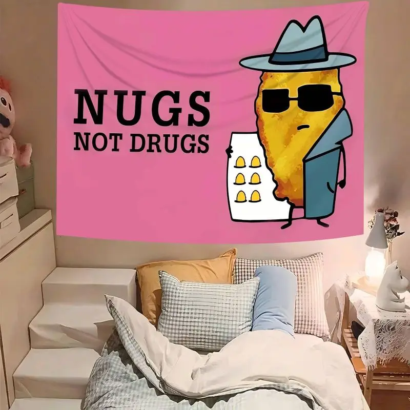 VIKAMA Nugs Not Drugs Chicken Tapestry, Funny Cartoon Meme Wall Hanging, Aesthetic Dorm Room Home Decor