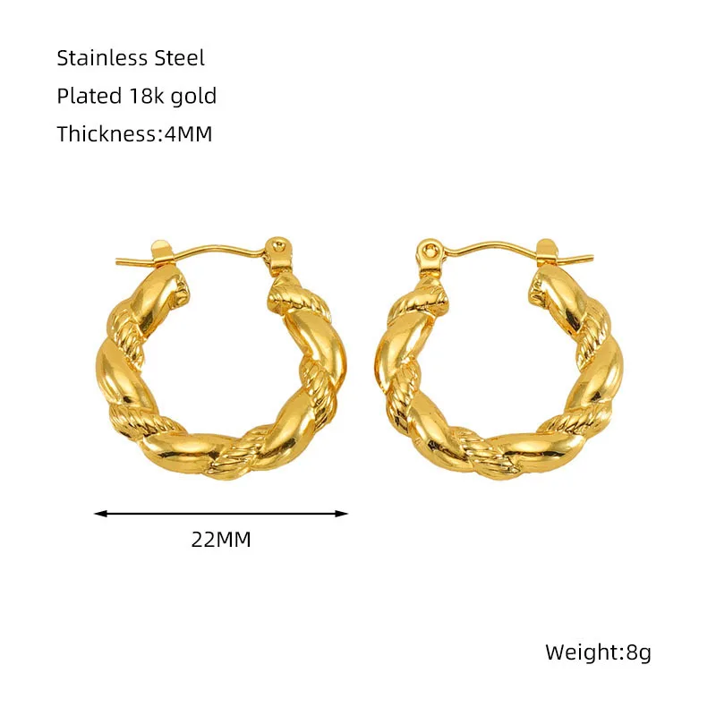 Stainless Steel CC Shape Croissant Chunky Hoop Earrings For Women 18K Gold Plated Twisted Circle Earrings Statement Jewelry Gift