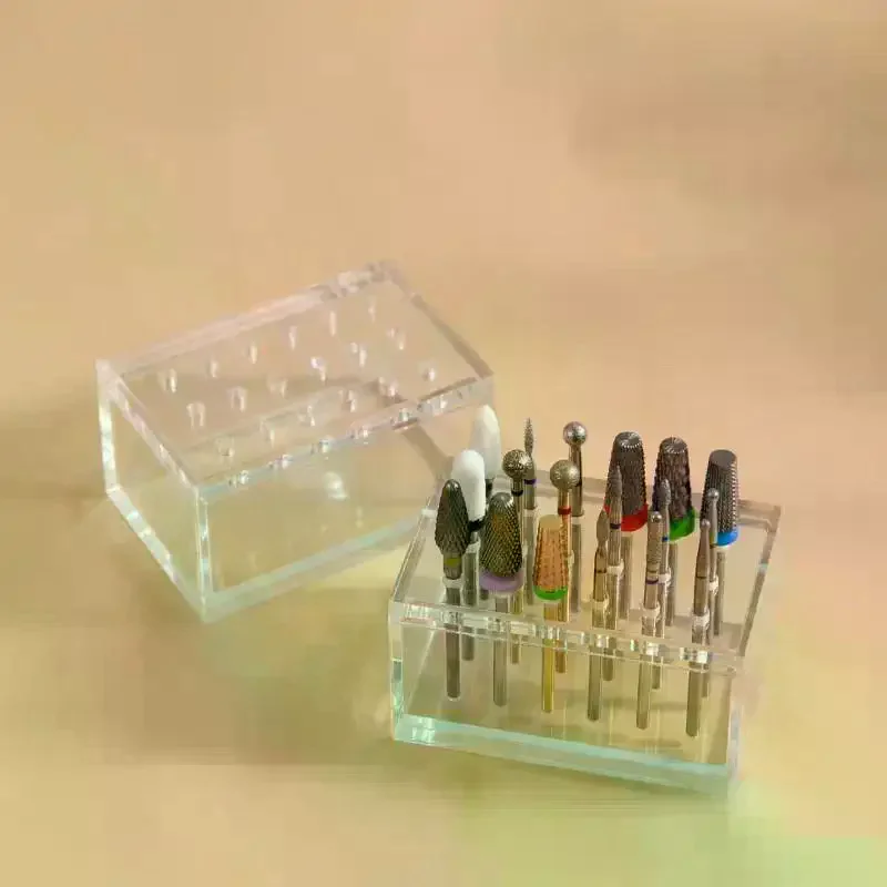 Wood/Acrylic Nail Drill Bits Holder Polishing Head Storage Board Nail Grind Head Organizer Empty Container Manicure Tool 18 Hol