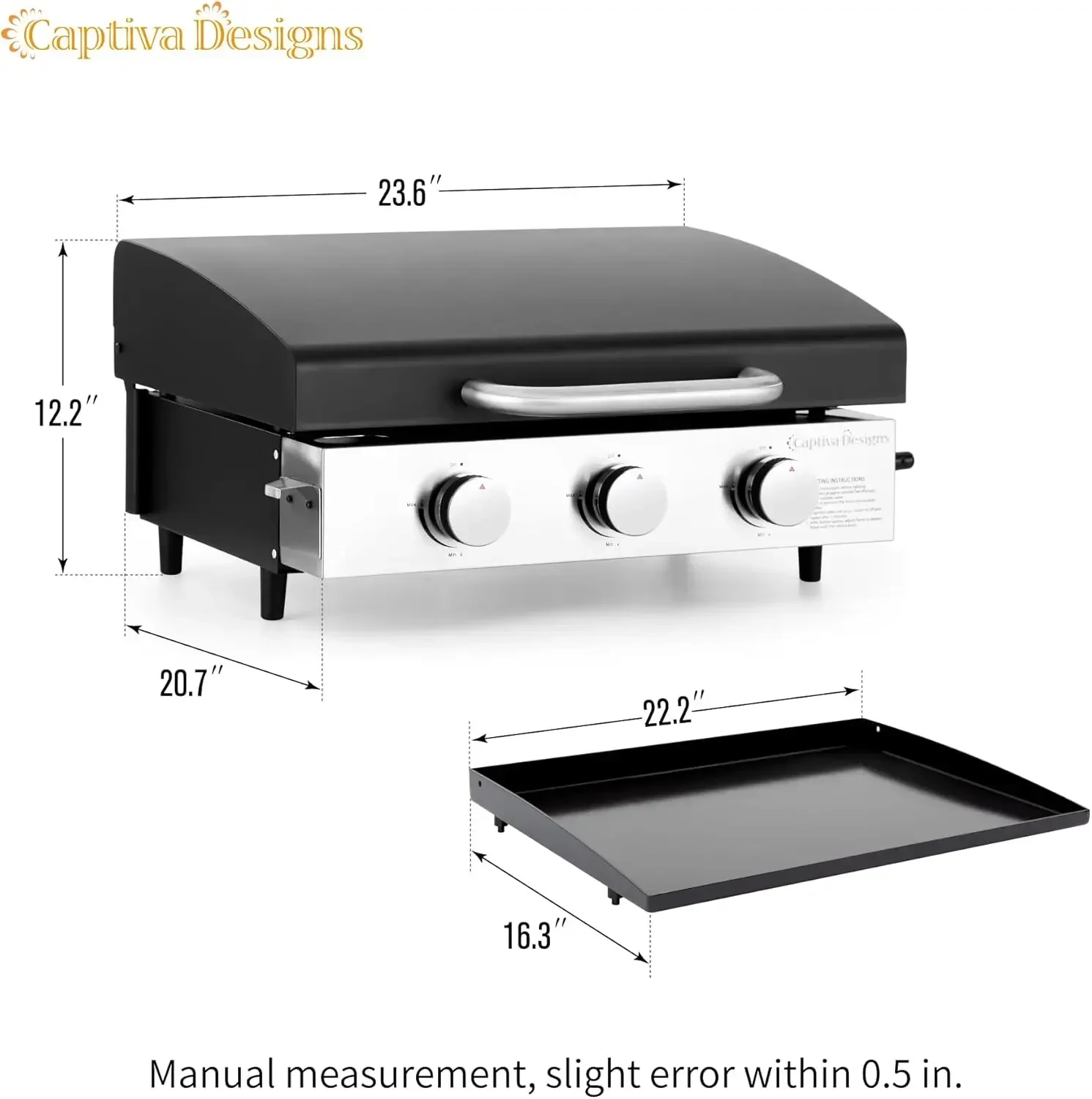 22 in Flat Top Grill with Ceramic Coated Cast Iron Pan, Portable Tabletop Propane Gas Griddle Grill