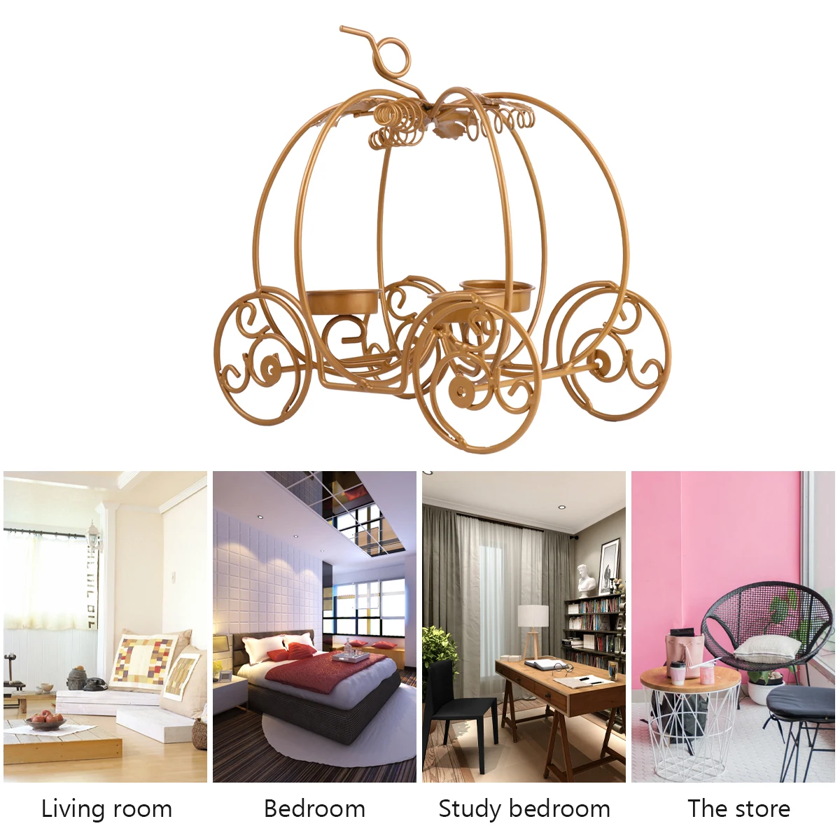 

1pc Iron Pumpkin Holder Halloween Desktop Decoration Golden Reusable Votive Stand For Party Birthday Event Decor