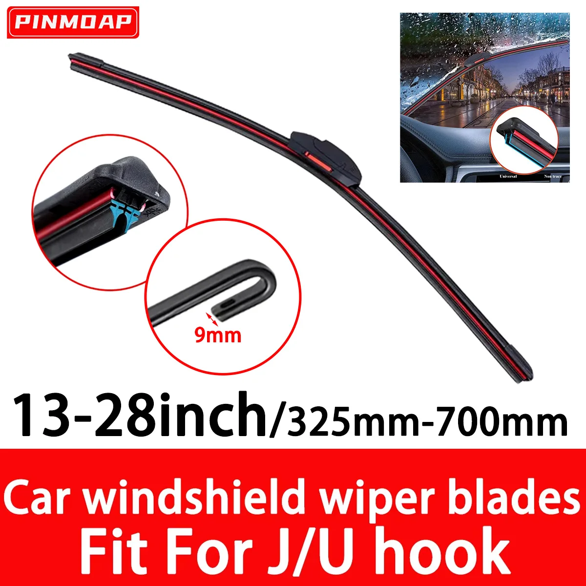 

1pc 13 "14" 16 "18" 19 "20" 21 "22" 24 "26" 28 "20" Car Double Rubber Strip J U Shaped Front Wiper Glass Cleaning Wiper Blade