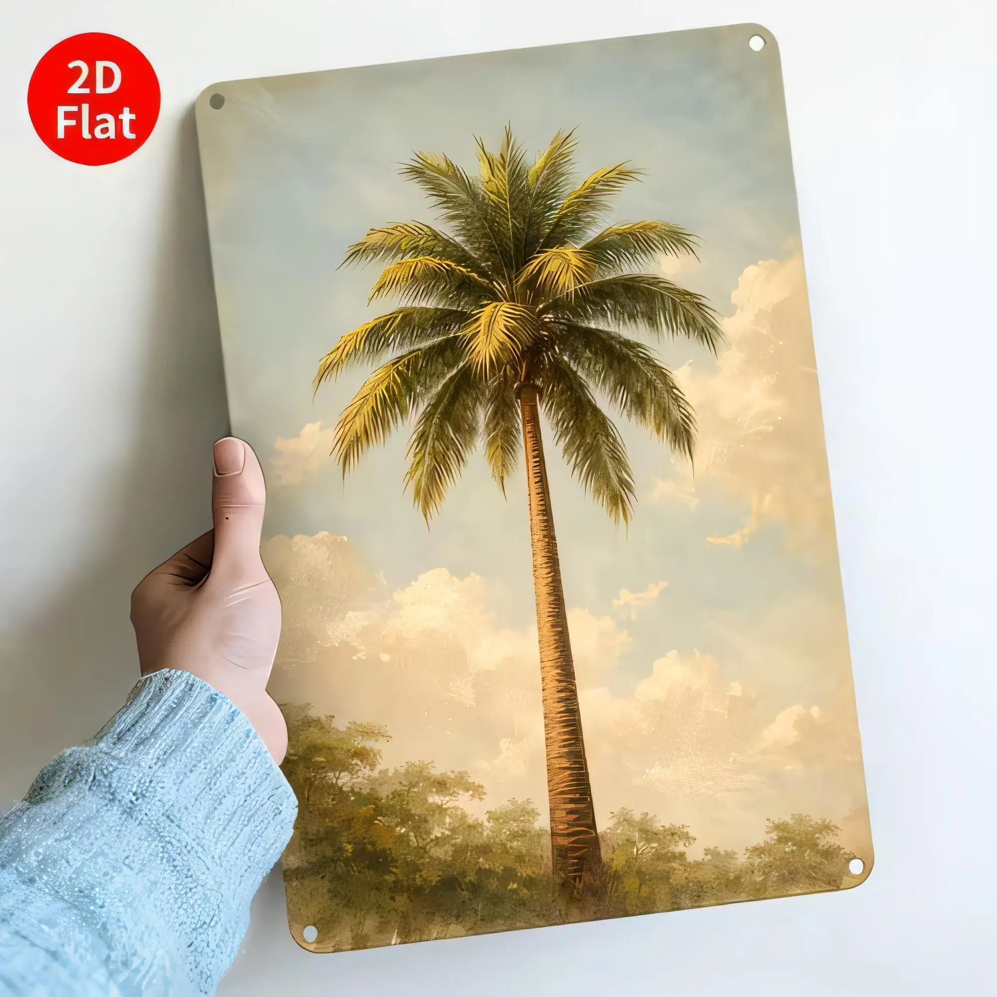 Tin Sign Tropical Tree at Sunset  Metal Wall Decor Beach Paradise Vintage Poster Plaque for Bar Home Office Garage Cafe Outdoor