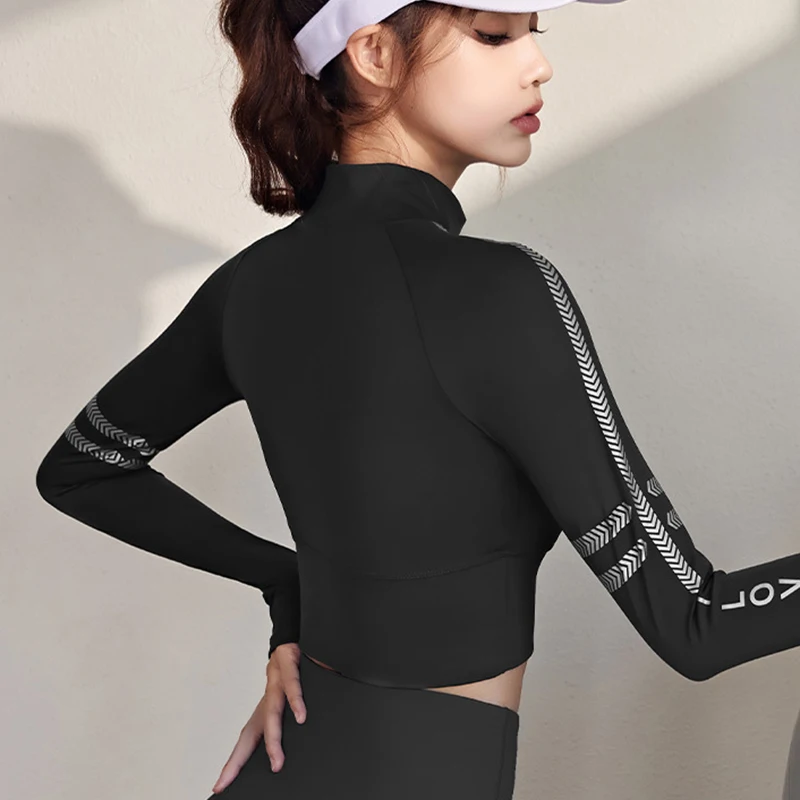 Half Zipper Running Shirt Women Elastic Tight Yoga Crop Tops Sexy Female Outdoor Sports Jacket Cycling Long Sleeve Gym Shirts