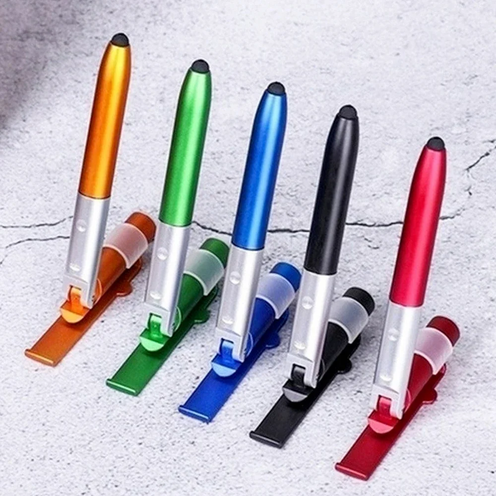 Ballpoint Pen with LED Light Multifunction Folding Stand for Phone Holder Night Reading Stationery Pen for Office School Student