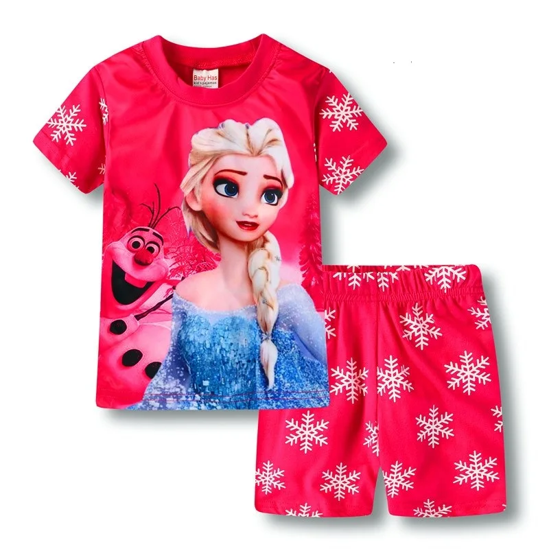 Hot Summer Short sleeved Pyjamas Suit Frozen elsa Anna kids Sleepwear Pijamas Cotton Nightwear Clothes Pajamas Sets Gift