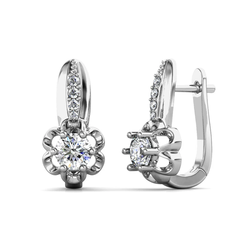 925 Sterling Silver Drop Earrings Women Personality Exquisite Flower Round 0.5 Ct Moissanite Engagement Jewellery