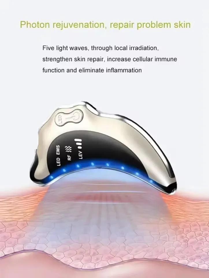 Electric Radio Frequency Apparatus Color Light Gua Sha Tools EMS Facial Lifting Vibration Massage Apparatus Neck Beauty Apparat - view 5
