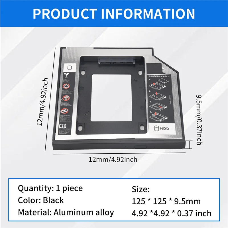 A42Z-Universal Sata 2Nd Hdd Ssd القرص الصلب العلبة 9.5 مللي متر ل Cd/Dvd-Rom خليج بصري ل Hdd Sataii Sdd قوس القرص الصلب