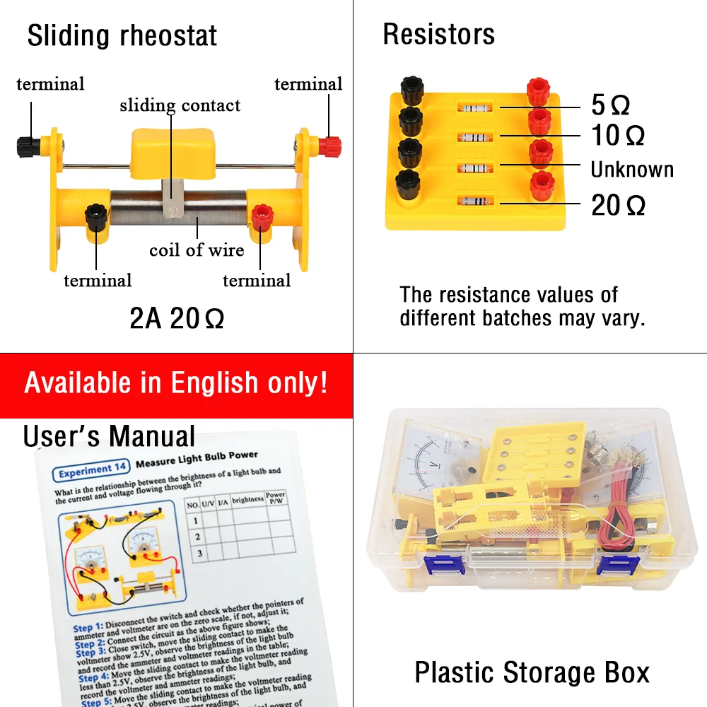 Imagem -04 - Circuit Learning Kit para Física Experimento Elétrico Auxílio de Ensino Circuito Voltímetro Deslizando o Reostato Resistor Science Toy